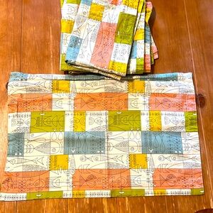 Set of (4) Mid Century fish design Cotton Pillow Cases Sham Covers Tiki Tok Fish